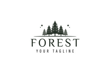 Rustic Retro Vintage pine evergreen fir hemlock spruce conifer cedar coniferous cypress larch pinus trees silhouette logo design