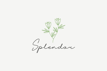 Fototapeta premium beauty studio logo with simple minimalist linear floral style. Feminine icon for Nail and hair salon Studio, Spa