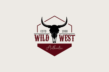 Texas Longhorn Buffalo Bull Cattle Livestock Farm Ranch countryside Country Western Vintage Label Logo Design