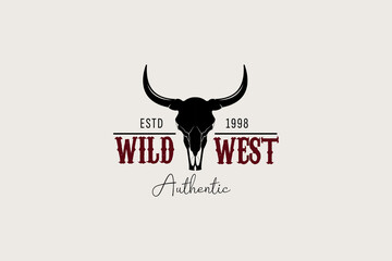 Texas Longhorn Buffalo Bull Cattle Livestock Farm Ranch countryside Country Western Vintage Label Logo Design