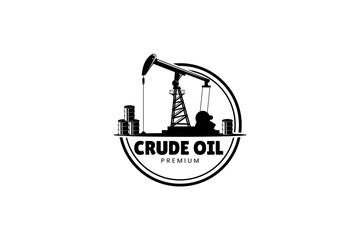 Obraz premium Vintage Retro Crude Oil Mining Pump Machine Silhouette Logo design