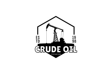 Vintage Retro Crude Oil Mining Pump Machine Silhouette Logo design