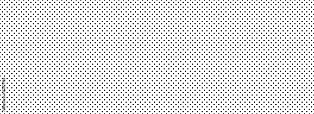 Poster Seamless dotted repeated texture. Black and white polka dot pattern. Repeating endless dotted texture. All over halftone wallpaper. Regular grid background. Vector textile or fabric swatch template