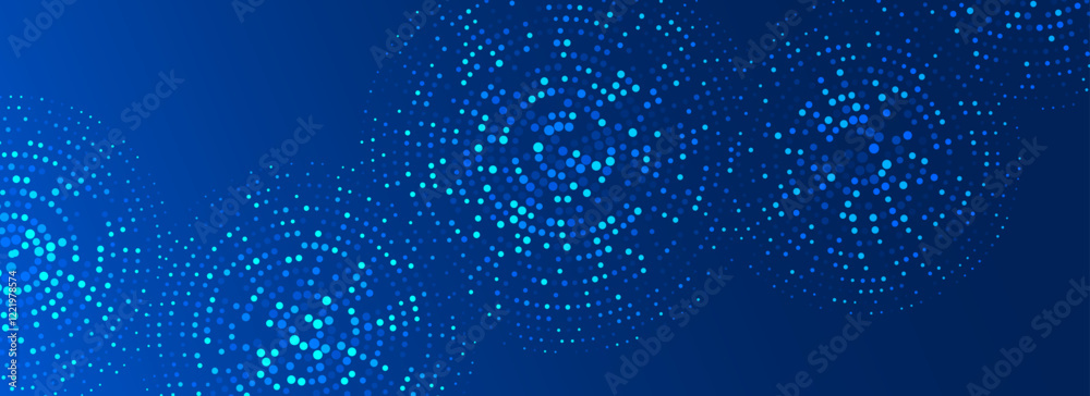 Poster digital technology pattern background. glowing blue dotted circle wallpaper. abstract dot round grid