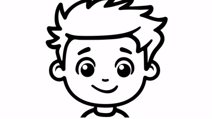 Fototapeta premium A kid's head outlined in bold black lines, featuring a boy’s face designed as a simple and fun coloring page for children.