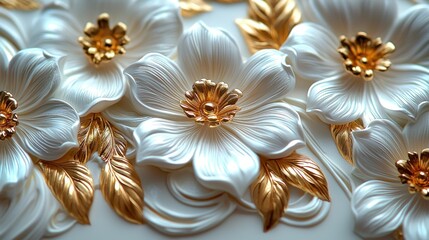 Elegant White and Gold Floral 3D Wall Art