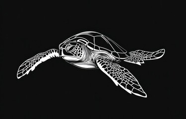 Fototapeta premium Elegant White Sea Turtle Design on Black Background