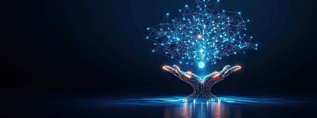 Abstract tree with glowing branches shaped like interconnected hands