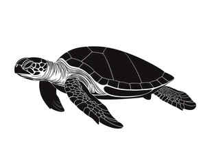 Fototapeta premium Black and white illustration of a sea turtle swimming