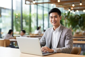 Fototapeta premium South east asian businessman computer sitting laptop.