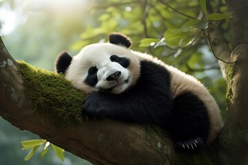 Obraz premium Lazy panda sleeping animal wildlife mammal.