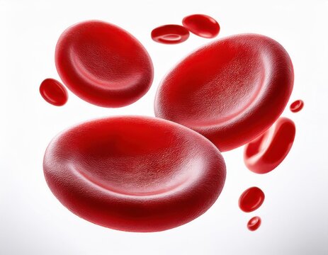 Flowing red blood cells isolated on solid white background