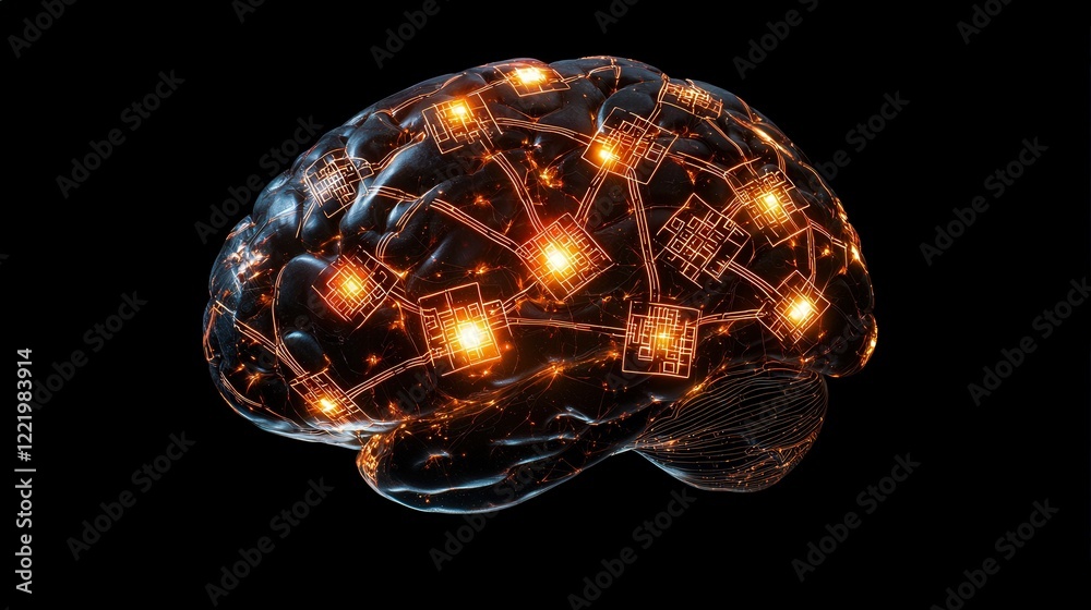 Poster brain silhouette glowing with interconnected sudoku patterns and grids