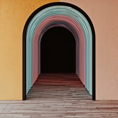 Fototapeta premium Abstract Neon Archway Tunnel Colorful 3D Render Interior Design Pathway Modern Archit