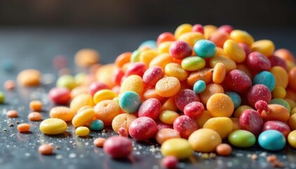 Piles of colorful sweets scattered on a table, holiday, treats, candies