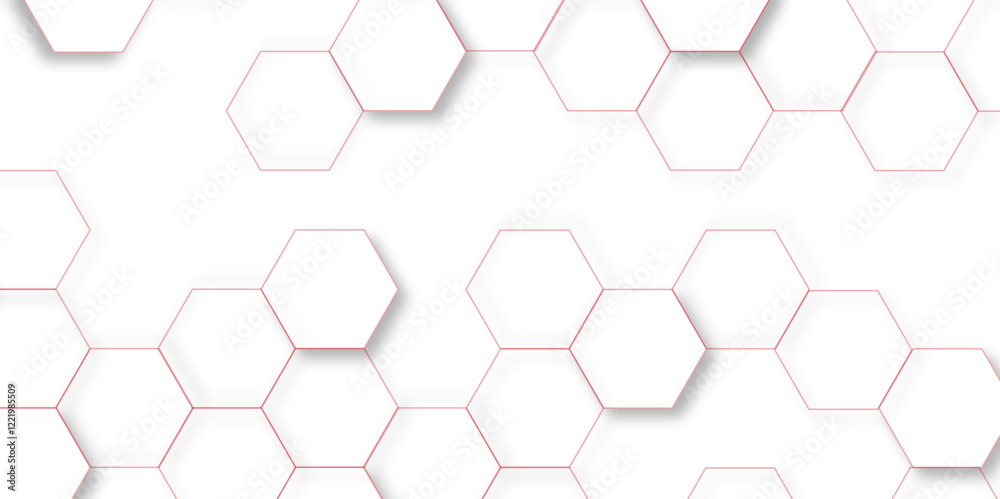 Poster Modern simple style seamless pattern with hexagonal graphic design. Geometric art deco texture mosaic white background. abstract molecular structures in technology, wallpaper background, vector.	
