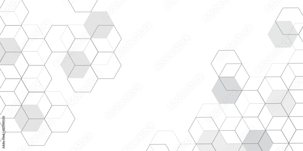 Poster Abstract hexagon background. Futuristic abstract honeycomb mosaic grey technology background. Surface polygon pattern with glowing hexagon paper texture and futuristic business. graphic concept.	
