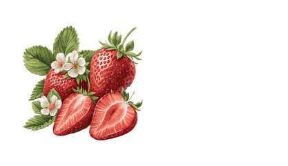 Set-of-four-juicy-strawberries--one-of-which-is-c