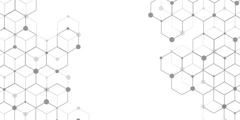 Molecular structure abstract tech background. Geometric white background. Vector banner design with hexagons. Science network pattern, connecting lines and dots Medical background, Vector illustration