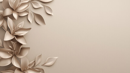 Obraz premium Elegant Floral Corner Beige Flowers and Leaves on a Neutral Background
