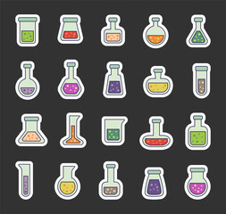 Set of cute flask lab outline clipart illustrations with various shapes, objects and equipment for scientific experiments chemistry research laboratory for yours creative design elements