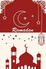 Elegant Ramadan themed background illustration with mosque and star ornaments for business purposes