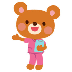 スクラブを着たクマの看護師さん　お医者さん