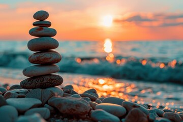 Perfect balance of stack of pebbles medication outdoors nature.