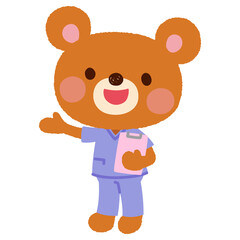 スクラブを着たクマの看護師さん　お医者さん