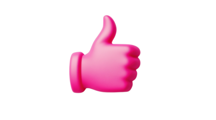 Pink emoji emoticon , showing thumb up, like gesture on transparent background