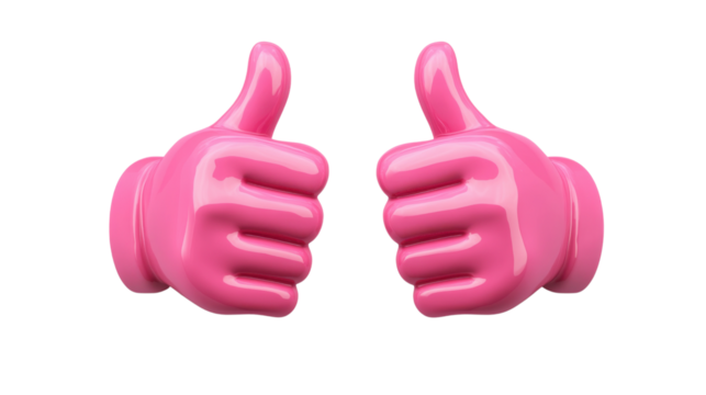 Pink emoji emoticon , showing thumb up, like gesture on transparent background
