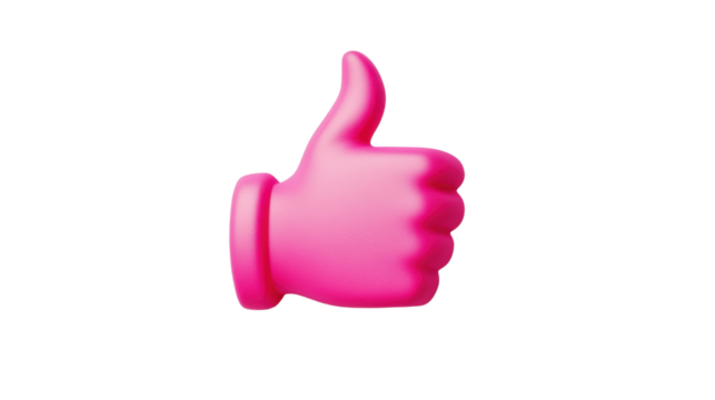 Pink emoji emoticon , showing thumb up, like gesture on transparent background