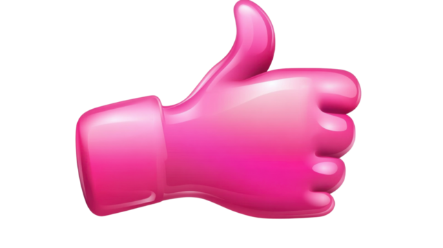 Pink emoji emoticon , showing thumb up, like gesture on transparent background