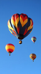 Fototapeta premium A group of hot air balloons rising into a clear blue sky.