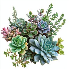 Fototapeta premium Lush Succulent Arrangement with Varied Textures and Colors in a Bright and Lively Display