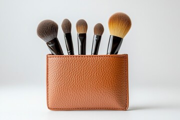 Professional Makeup Brush Set in Tan Leather Case