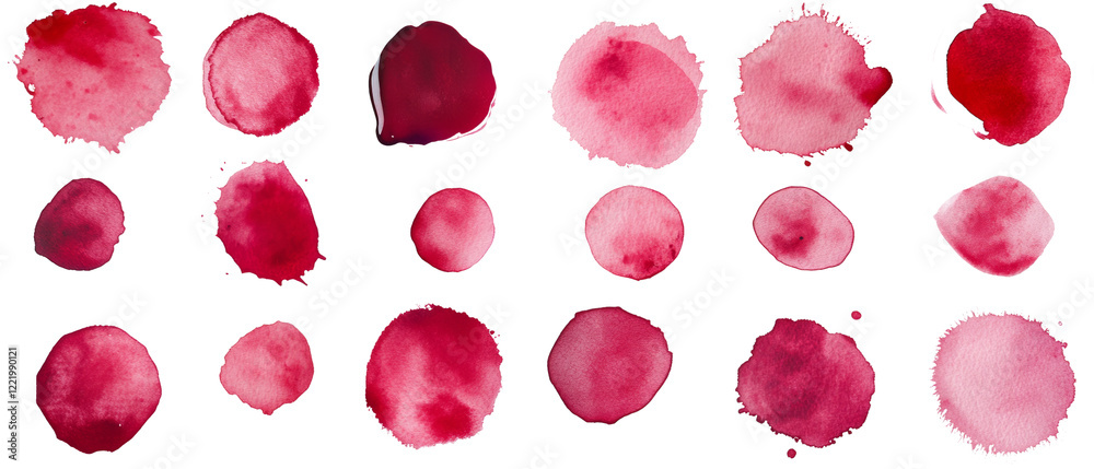 Poster the image shows a collection of red watercolor splatters of varying shapes and sizes against a black