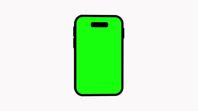 A green screen smartphone mockup on a plain white background. The phone is centered and oriented vertically with its screen facing forward. The green color of the screen is uniform and vibrant, sugges