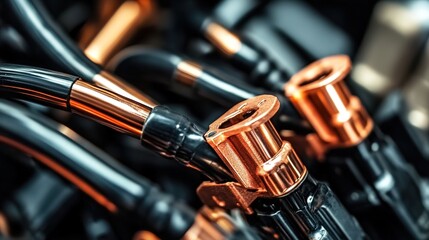 Close-up of copper and black car battery jump wires being used to start a vehicle