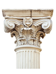 Obraz premium A detailed close-up of a weathered Corinthian column capital and shaft showcasing intricate carvings and classical design elements.