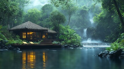 Secluded Tropical Retreat with Waterfall and Lush Greenery, a perfect get away into nature to relax and unwind in paradise