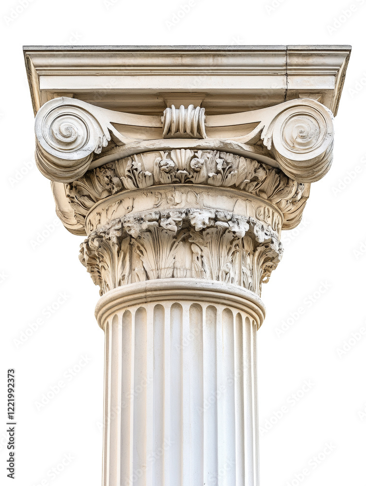 Poster A detailed close up of an intricately carved ionic column capital, showcasing classical architectural design elements.