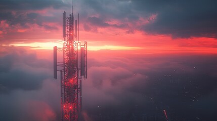 Fototapeta premium Telecommunication tower with cellular network antenna