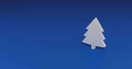 Isolated realistic white fir-tree symbol with shadow. Located on the right side of the scene. 3d illustration on transparent background