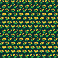 Seamless pattern with sunflowers on a dark green background