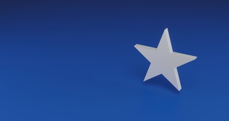 Isolated realistic white star symbol with shadow. Located on the right side of the scene. 3d illustration on transparent background