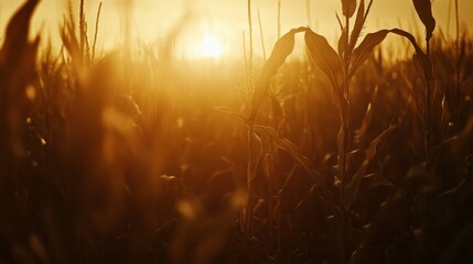 Obraz premium Golden Sunrise Over a Lush Cornfield in Warm Summer Light