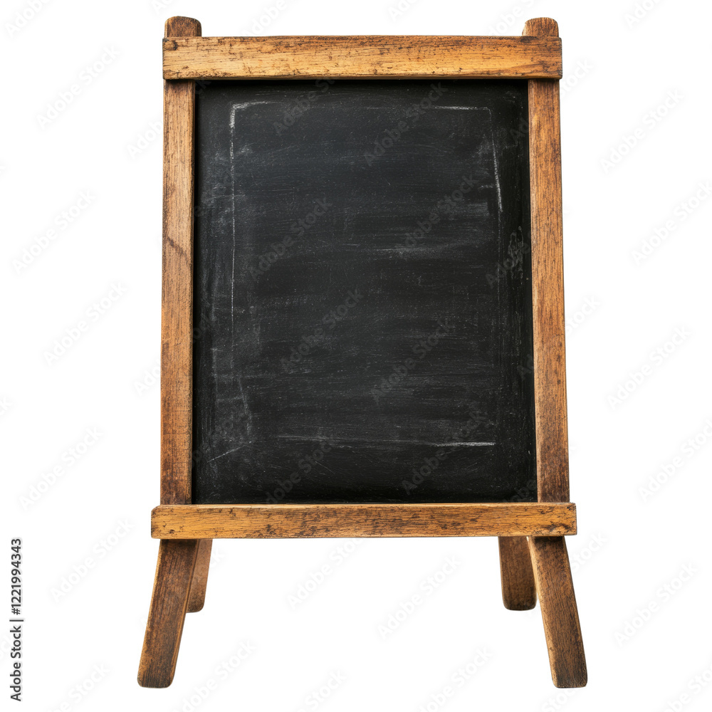 Poster a rustic wooden framed chalkboard on a stand provides a blank space for a message or advertisement.