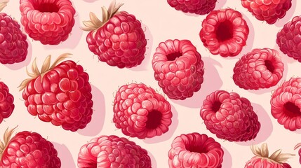 Seamless Pattern of Raspberries in Various Shades and Styles
