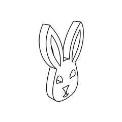 Obraz premium The outline of a large cute hare head symbol is made with black lines. 3D view of the object in perspective. Vector illustration on white background